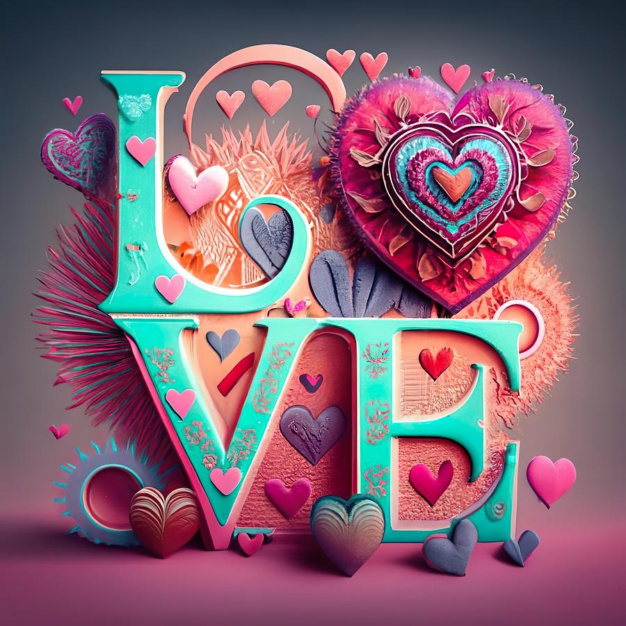 Love Typography 3D Render  Mixed Media by Lisa Pearlman
