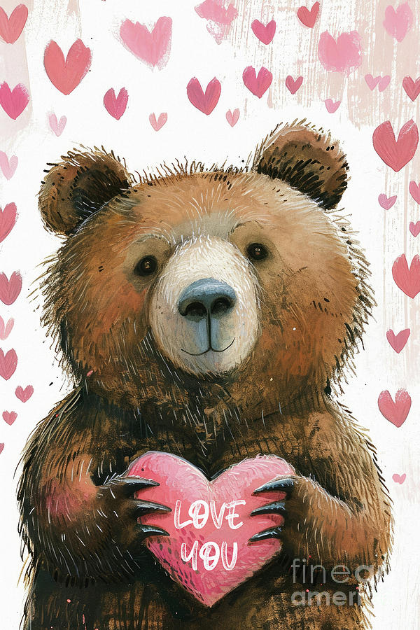 Valentines Day Painting - Love You Bear by Tina LeCour