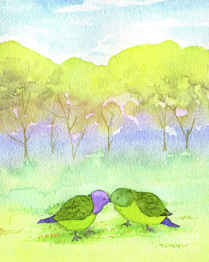 Lovebirds Painting by Anne Marie Brown