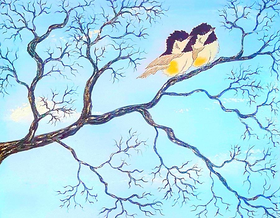 Lovebirds Bright Blue Glow Painting