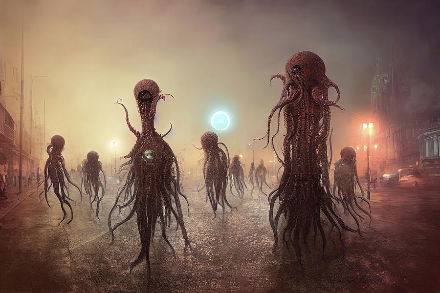 Fantasy Digital Art - Lovecraftian Street Parade by Ron Weathers