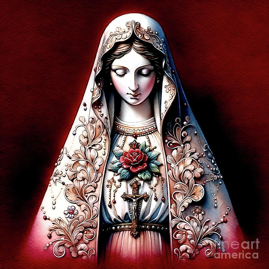 Rose Digital Art - Lovely Applique of The Virgin Mary by Rose Santuci-Sofranko