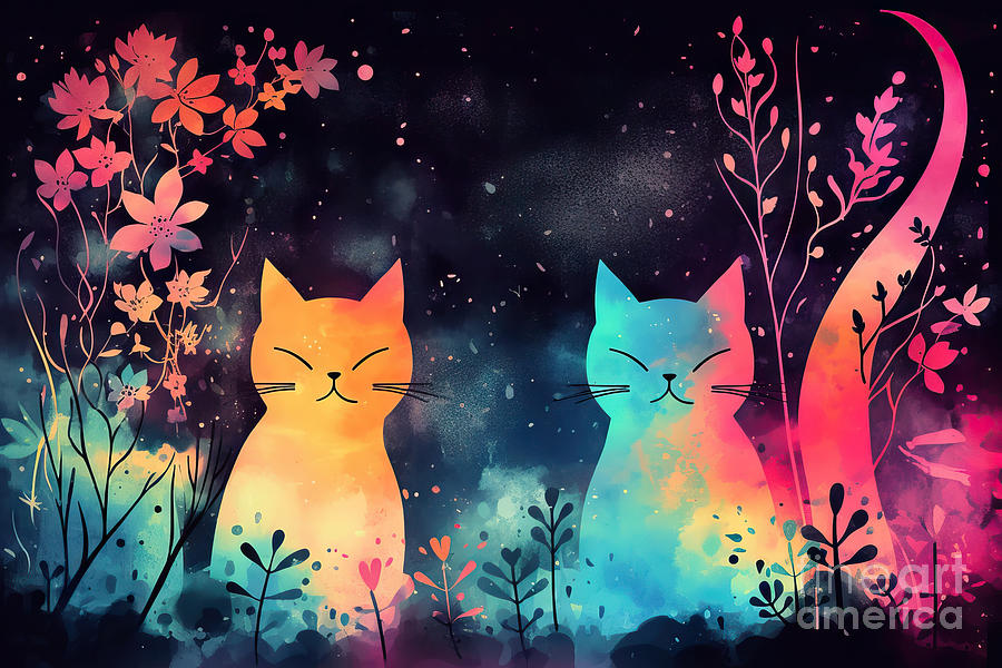 Lovely Cute neon watercolor wallpaper Painting by N Akkash - Fine Art ...