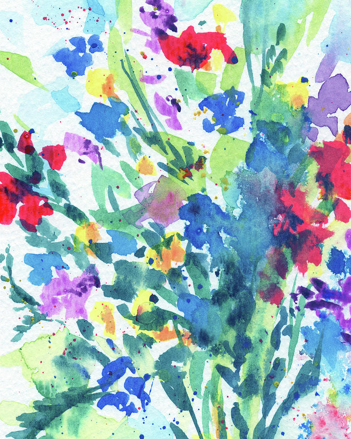 Lovely Dance Of Color Abstract Flowers Contemporary Watercolor Splash II Painting by Irina Sztukowski