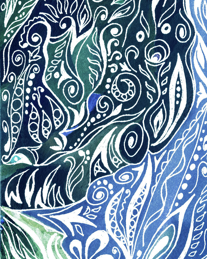 Lovely Hand Painted Organic Floral Lines Leaves Curves Pattern VIII Painting by Irina Sztukowski