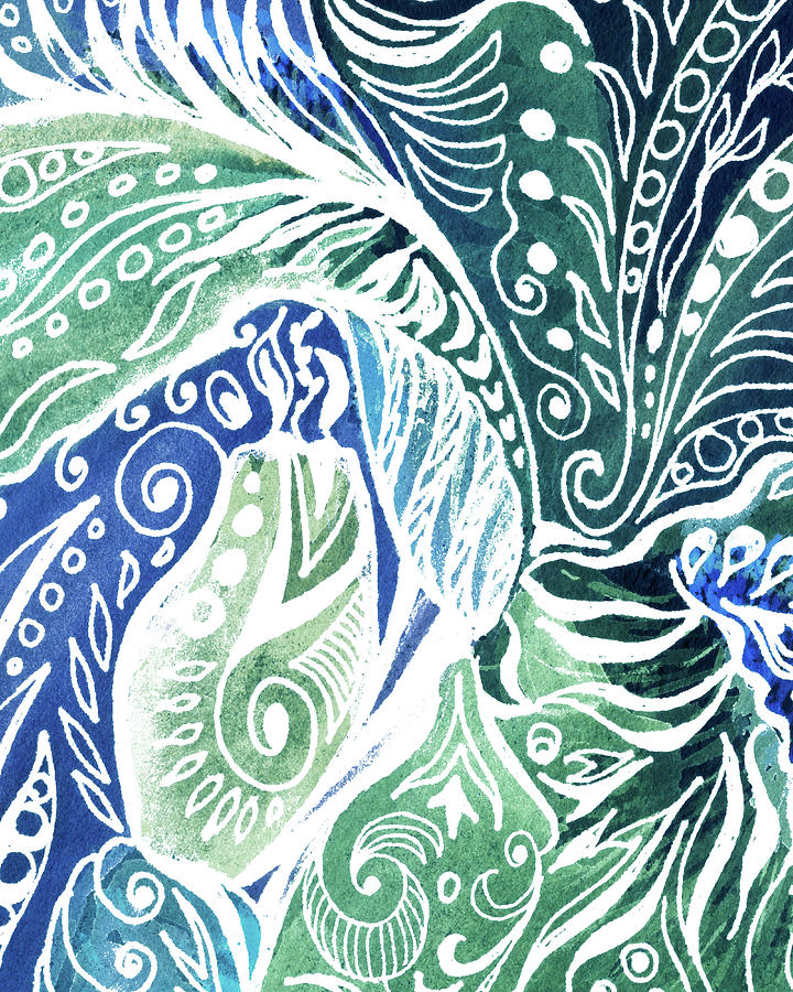 Lovely Hand Painted Organic Floral Lines Leaves Curves Pattern X Painting by Irina Sztukowski