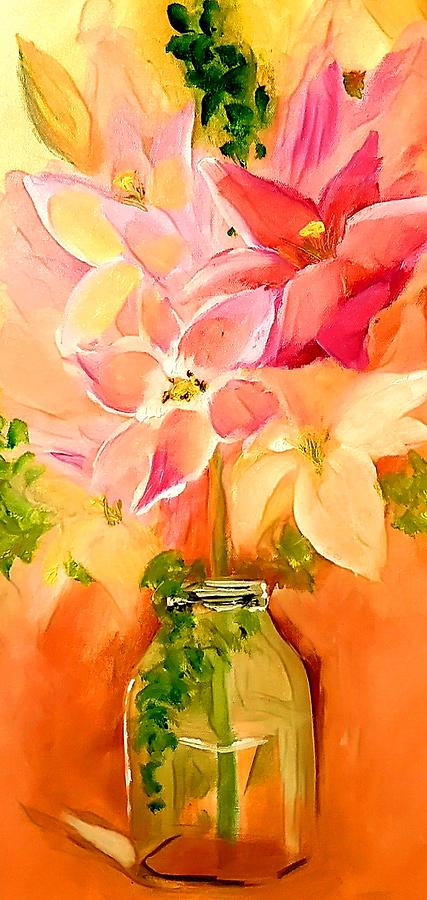 Lovely Lily Orange, Cream And Pink Mixed Media by Lisa Kaiser