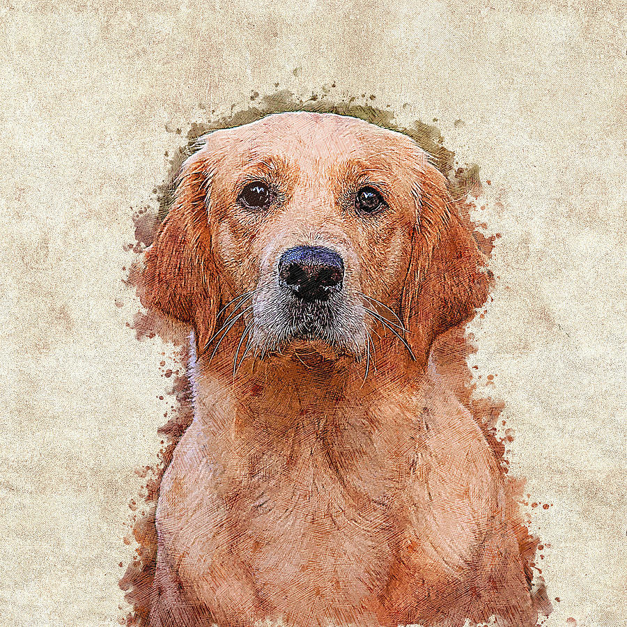 Lovely Red Golden Retriever Painting by Custom Pet Portrait Art Studio