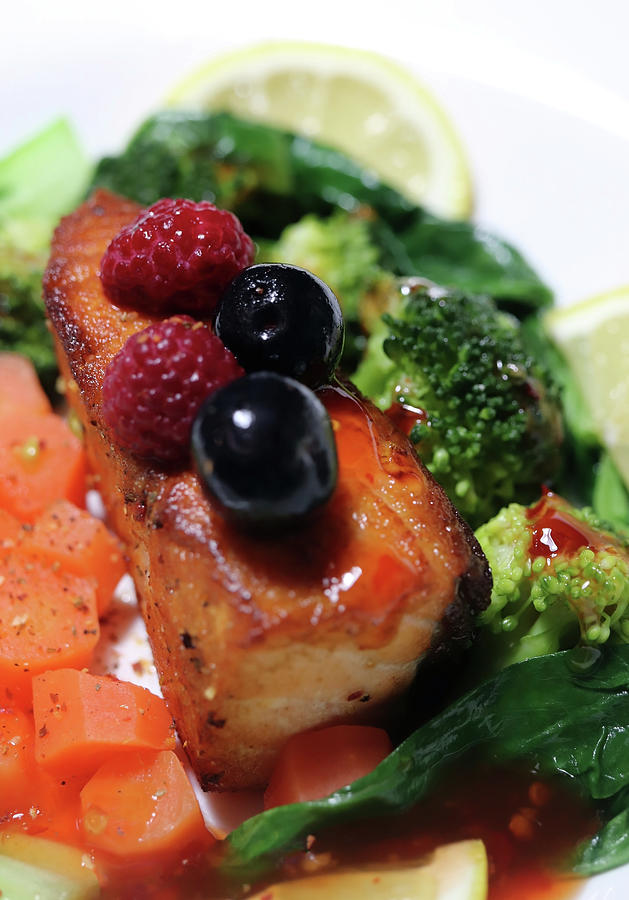 Lovely Salmon With Berries Broccoli And Carrot Photograph by Johanna Hurmerinta