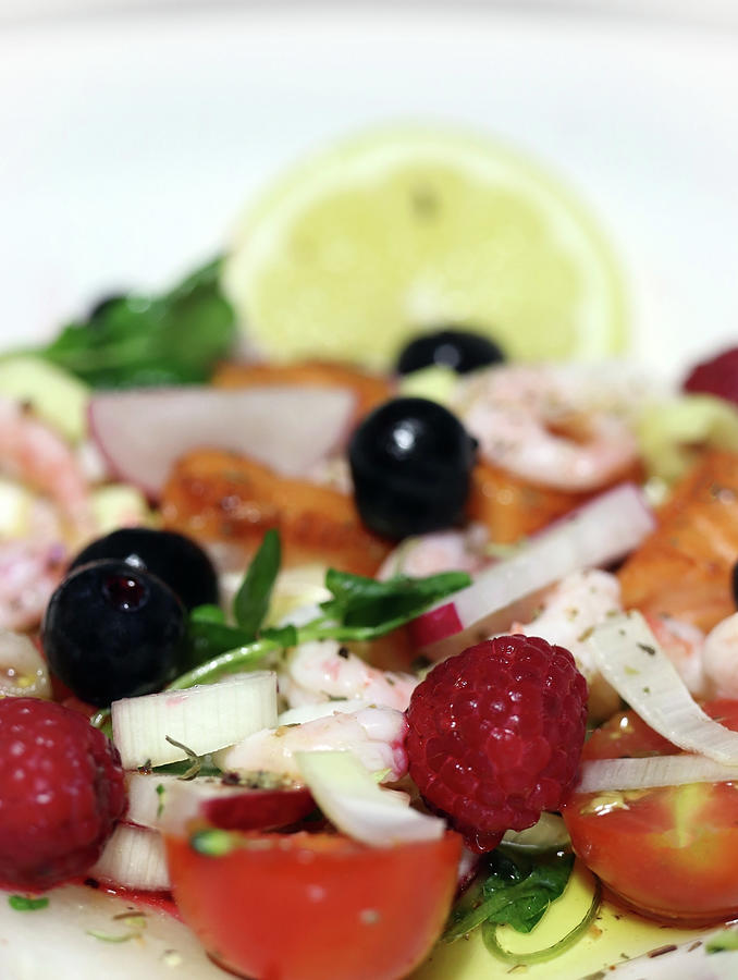 Lovely Salmon With Watercress Tomato Shrimp And Berries Photograph by Johanna Hurmerinta
