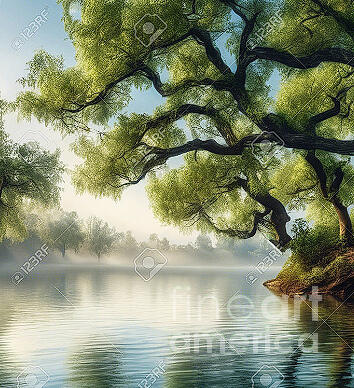 Tree Digital Art - Lovely water and tree landscape by Stanley Morganstein