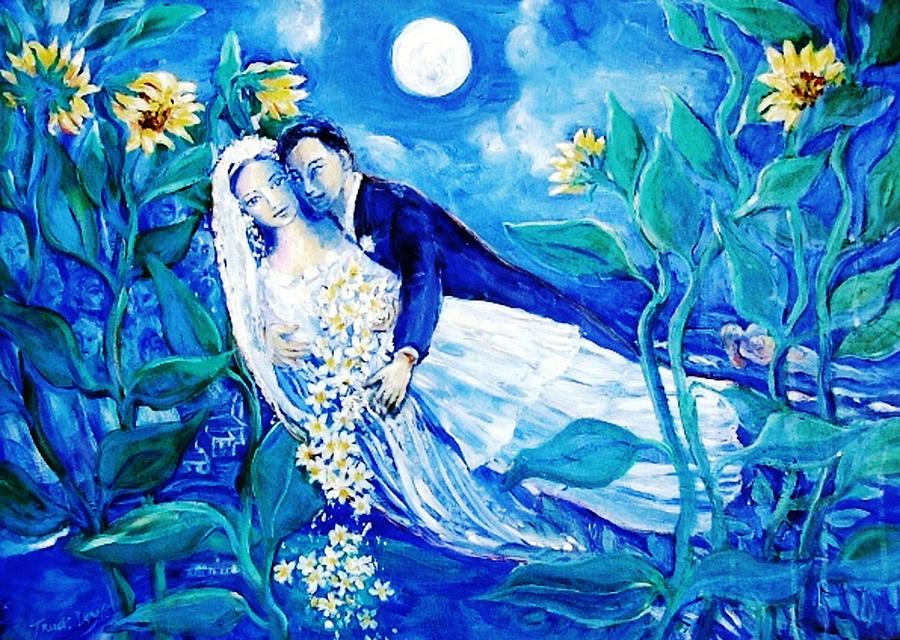 Young Lovers Painting - Lovers and Sunflowers .. after Chagall  by Trudi Doyle