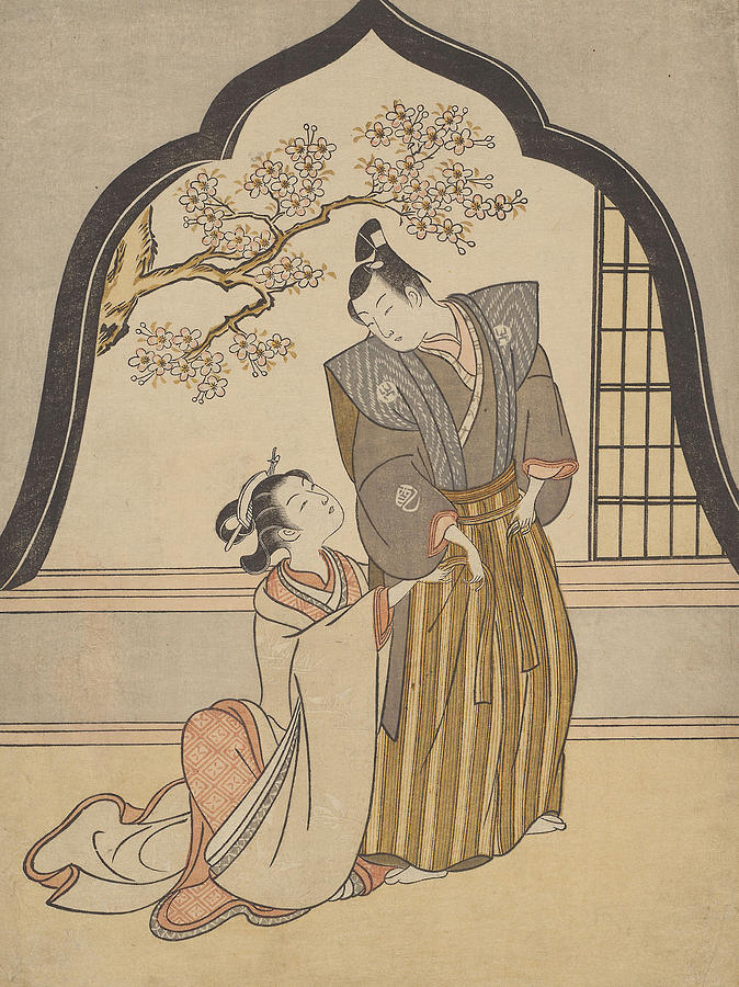 Lovers Dressing Beside a Window Relief by Suzuki Harunobu