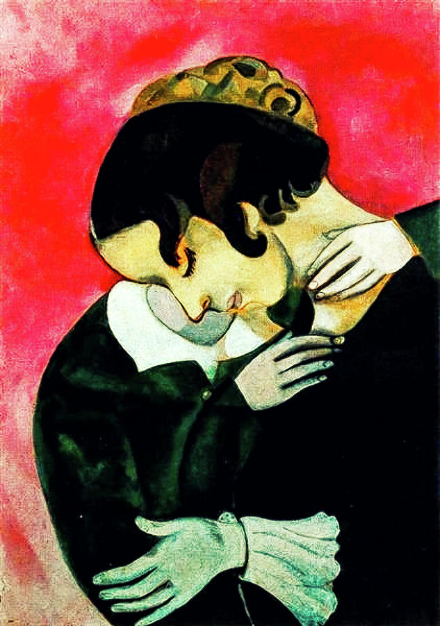 Lovers in Pink by Marc Chagall Painting by Marc Chagall
