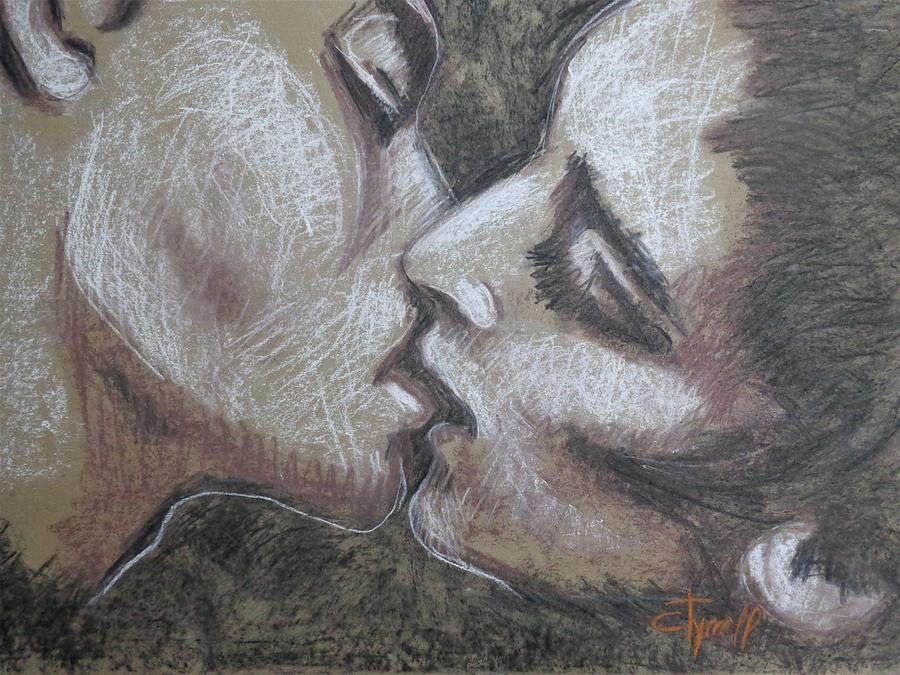 Lovers - Kiss and Coffee Drawing by Carmen Tyrrell