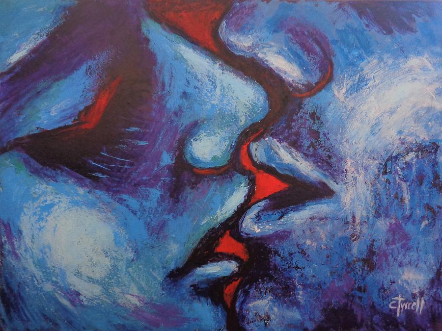 Lovers - Kiss In Blue And Red Painting by Carmen Tyrrell