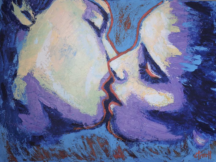 Lovers - Kiss In Purple And Blue Painting by Carmen Tyrrell