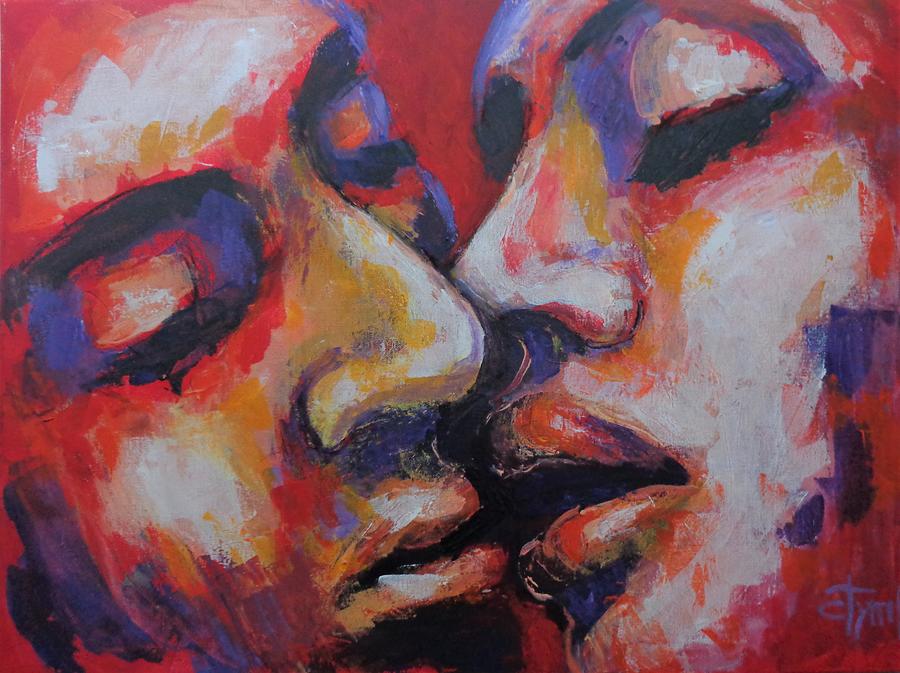 Couple In Love Painting - Lovers - Red - The Colour Of Love 1 by Carmen Tyrrell