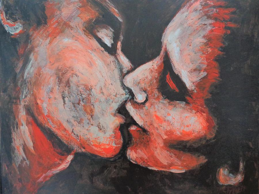 Lovers - Sunset Kiss Painting by Carmen Tyrrell