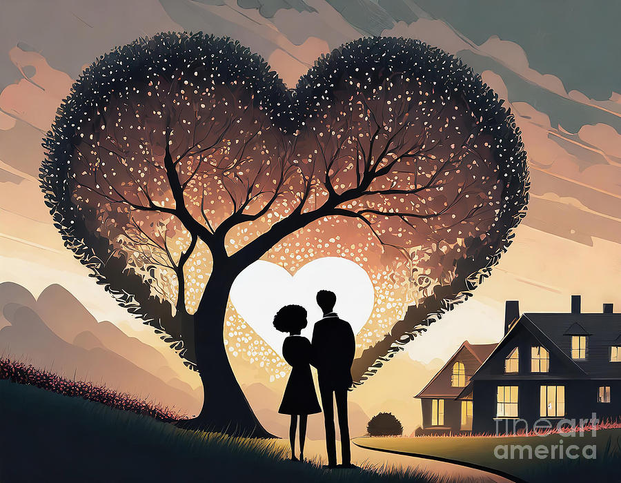 Lovers Under The Tree Of Love At Sunrise Digital Art