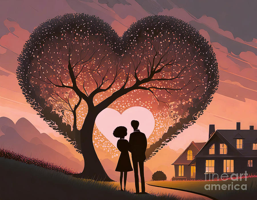 Lovers Under The Tree Of Love At Sunset Digital Art By Viktor Birkus