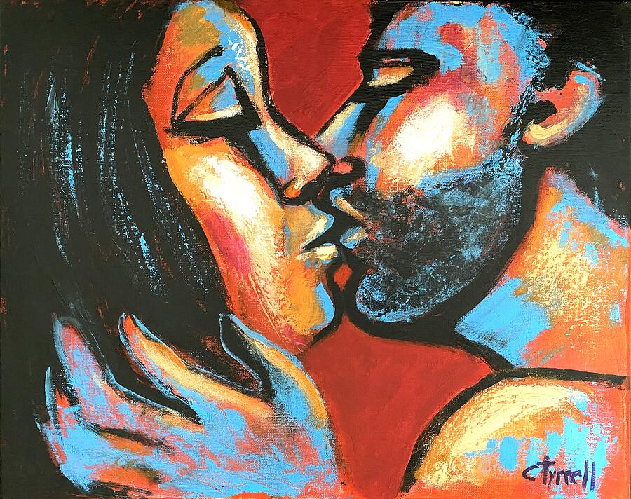 Lovers - Valentines Kiss 2 Painting by Carmen Tyrrell