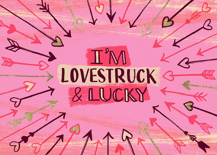 Lovestruck and Lucky Horizontal Valentines Day Art by Jen Montgomery Painting by Jen Montgomery