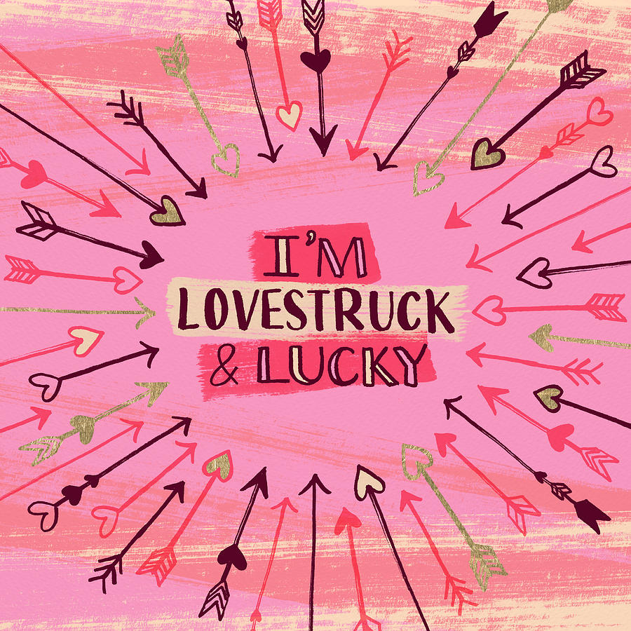 Lovestruck and Lucky Square Valentines Day Art by Jen Montgomery Painting by Jen Montgomery
