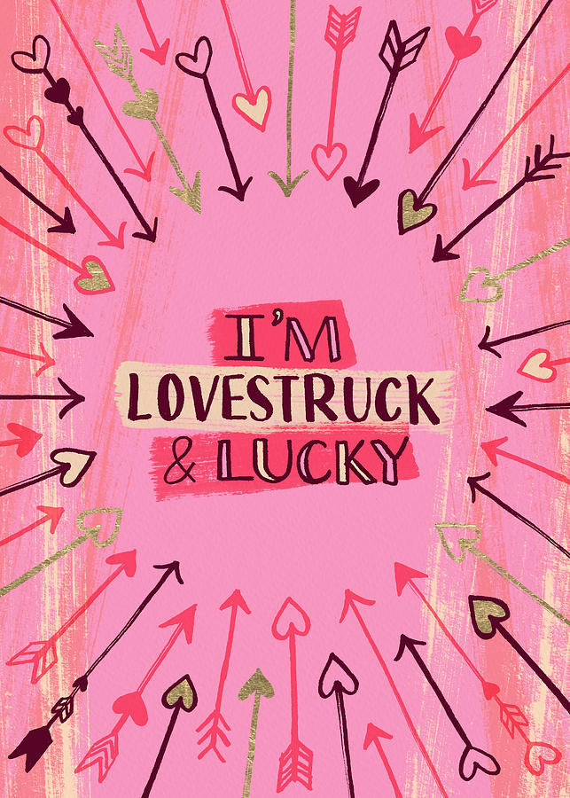 Lovestruck and Lucky Vertical Valentines Day Art by Jen Montgomery Painting by Jen Montgomery