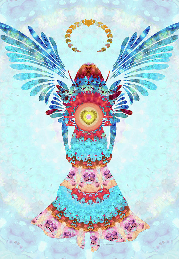 Loving Angel - Spiritual Mandala Art - Sharon Cummings Painting by Sharon Cummings
