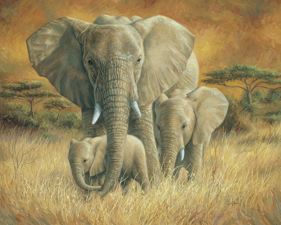 Elephant Painting - Loving Mother by Lucie Bilodeau