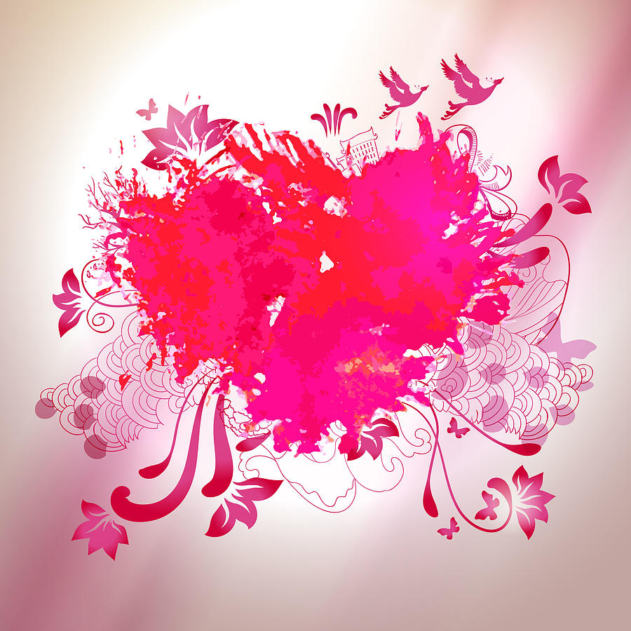 Loving watercolor splash heart with sketch graphical elements Drawing by ARTappler