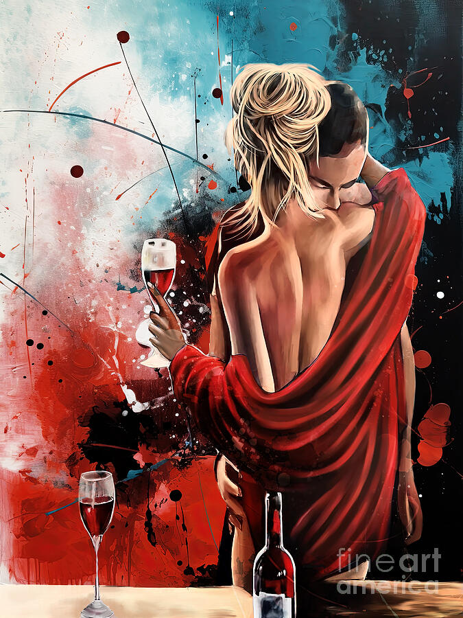 Embrace in Crimson and Azure Painting by Gull G