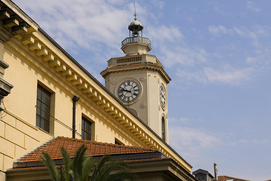 Low angle view of a clock tower of a building, Nice, France Photograph by Glowimages