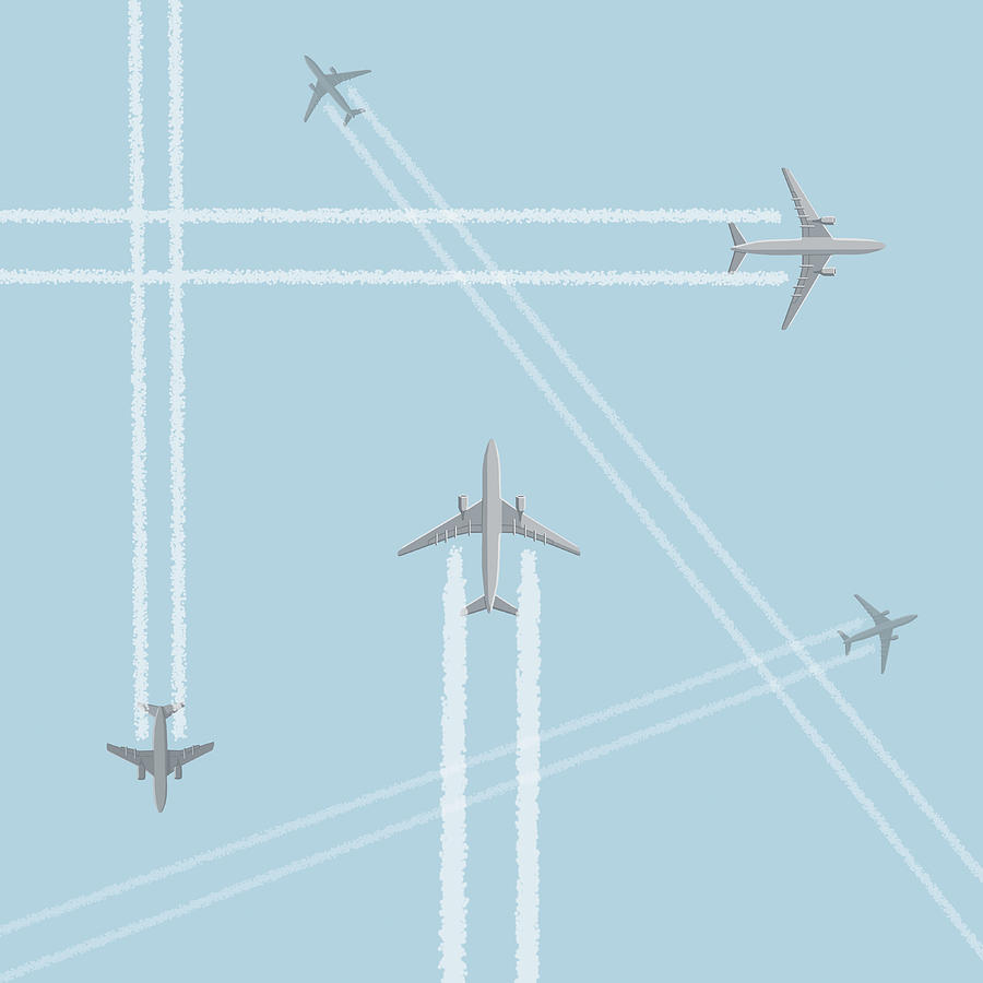 Low angle view of airplanes with crisscross vapor trails against clear sky Drawing by Malte Mueller