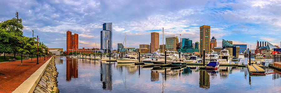 Low angle view of Baltimore harbor in the early morning - Baltimore, Maryland, USA, September 2019 Photograph by David Shvartsman