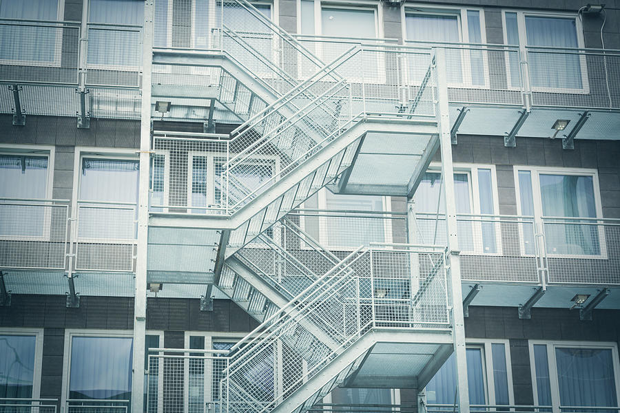 Low angle view of emergency stairs Photograph by Yulia-Images