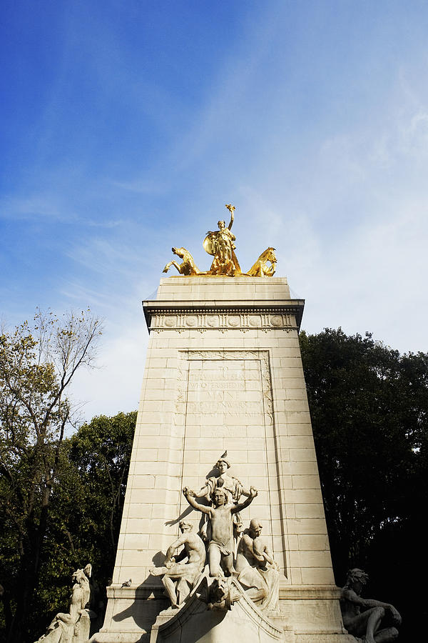 Low angle view of Maine monument, Merchants Gate, Central Park, Manhattan, New York City, New York State, USA Photograph by Glowimages