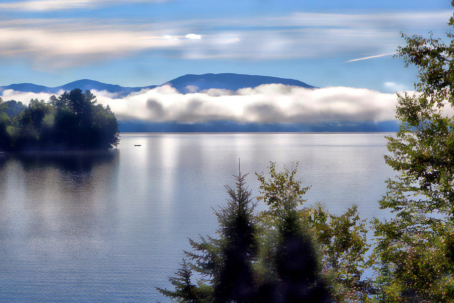 Low Distant White Clouds Over Lake Photograph by Russ Considine