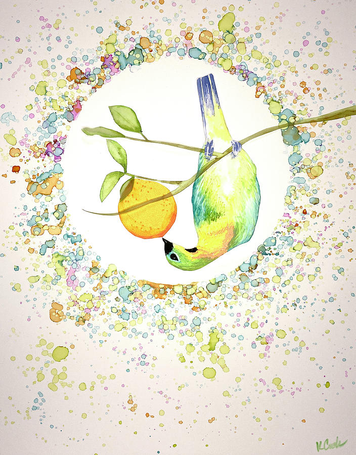 Colorful Bird Painting - Low Hanging Fruit by Kim Cook Colorful Bird Painting - Low Hanging Fruit by Kim Cook