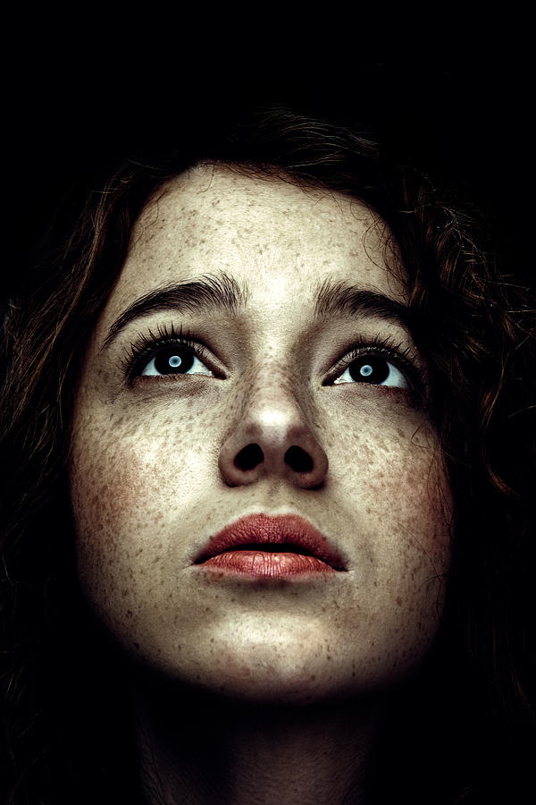 Low Key Portrait of Red Haired Woman with Freckles Photograph by RyanJLane