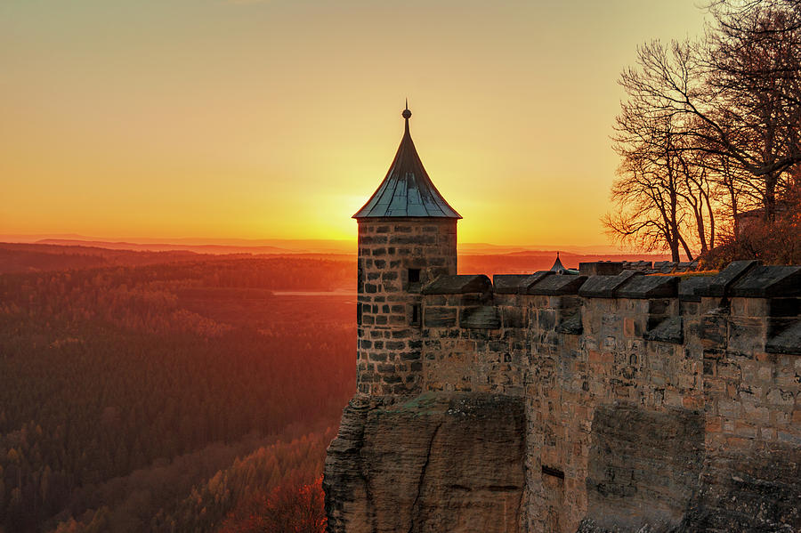 Low sun on Fortress Koenigstein Photograph by Sun Travels