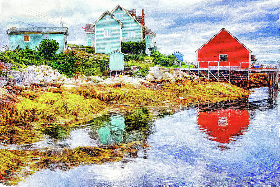 Low tide at Peggys Cove Mixed Media by Tatiana Travelways