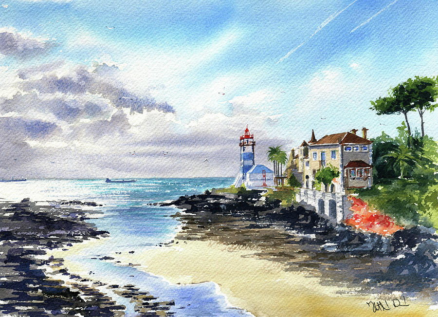 Low Tide in Cascais Portugal Painting Painting by Dora Hathazi Mendes