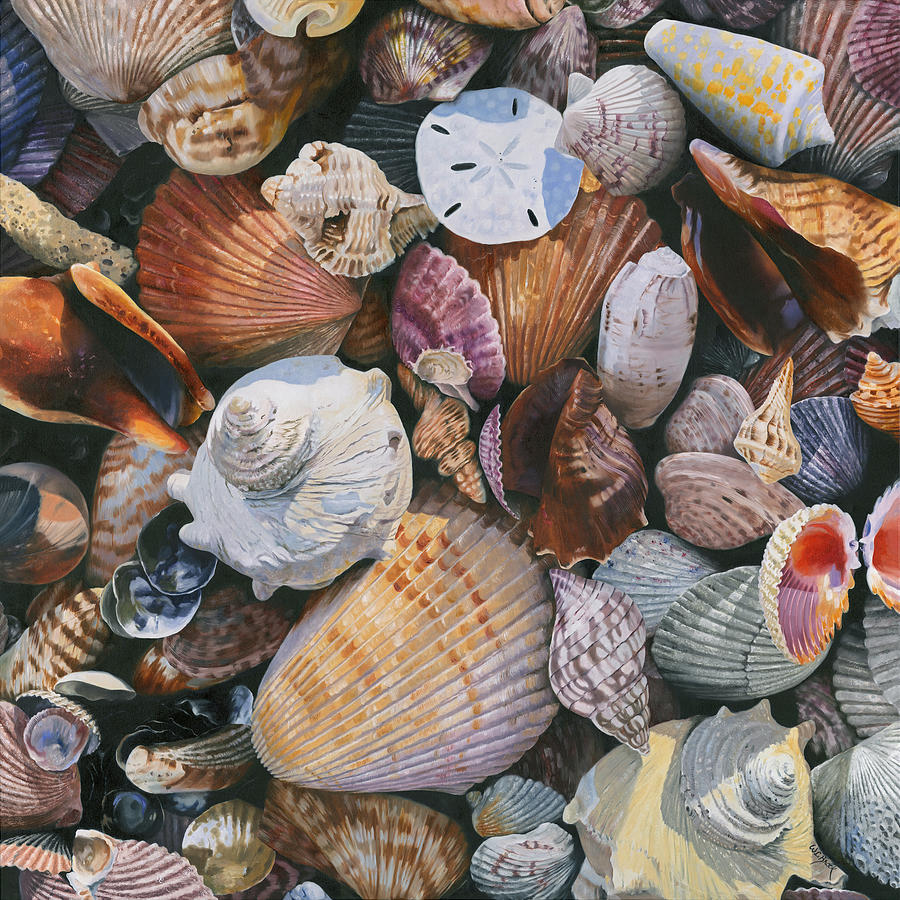 Shell Painting - Low Tide Treasures by Whitney C Brock