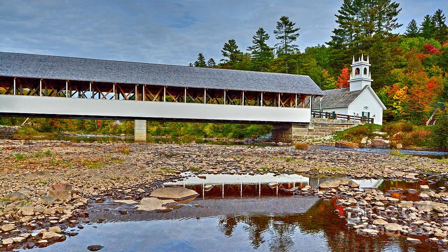 Low Water at the Stark Covered Bridge Photograph by Steve Brown