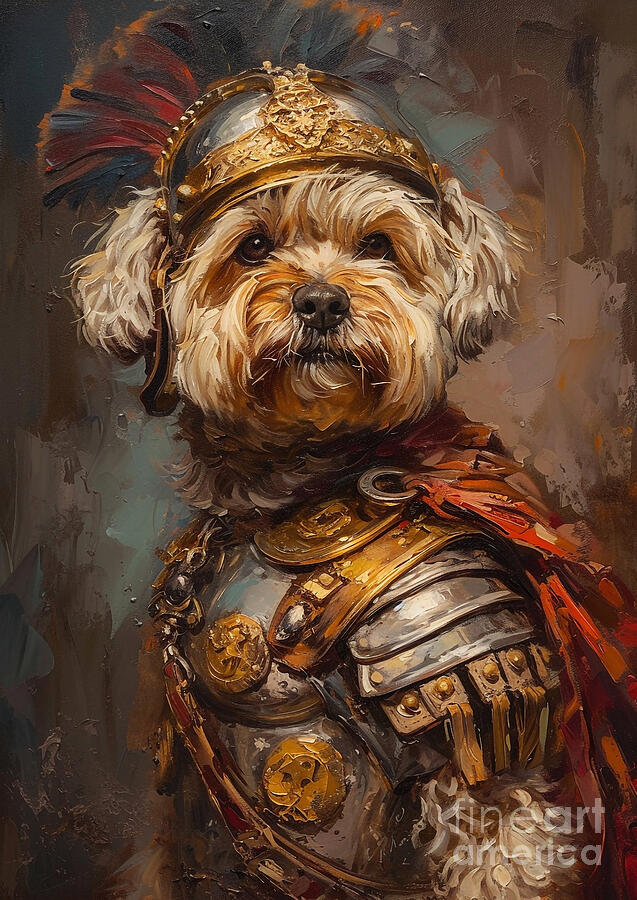 Dog Painting - Lowchen - dressed as a Roman luxury pet, pampered and cherished by Adrien Efren
