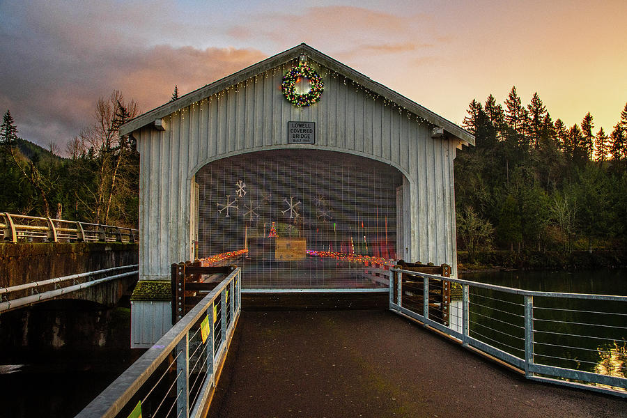 Lowell Covered Bridge at Christmas Photograph by Matthew Irvin