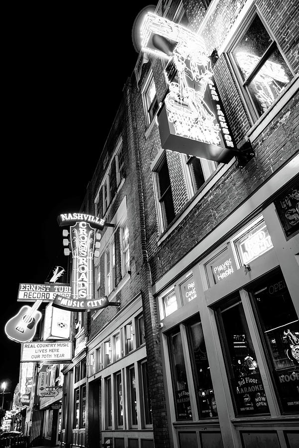 Lower Broadway Nashville Neons In Black And White Photograph by Gregory Ballos