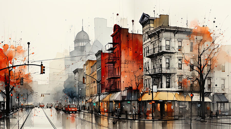 Architecture Digital Art - Lower East Side NYC Fall by Evie Carrier